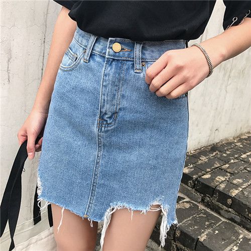 高腰破洞牛仔短裙